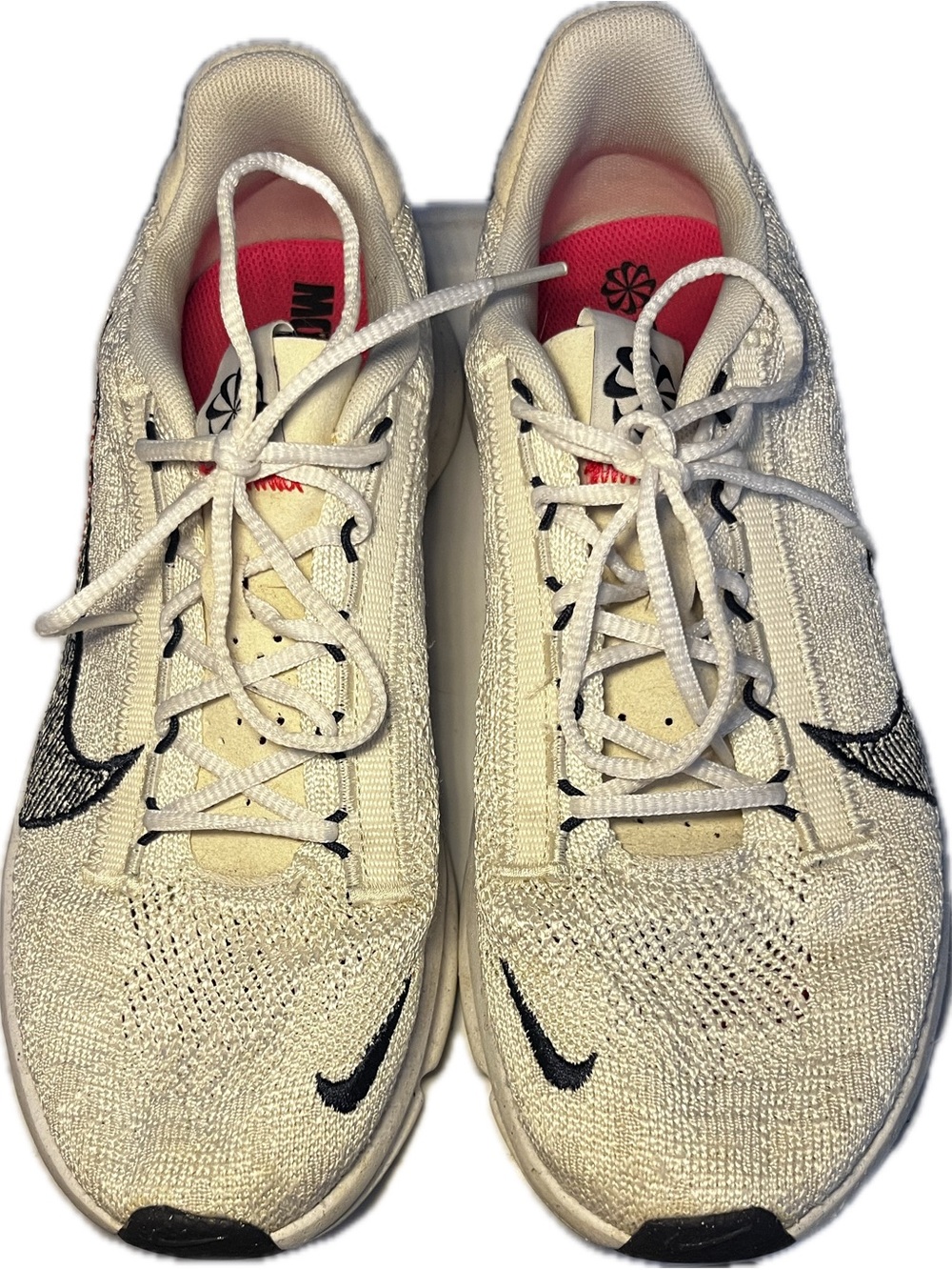 Nike SuperRep Go 3 Flyknit White Knit Sneakers w Blue Swooshes and Pink Linings